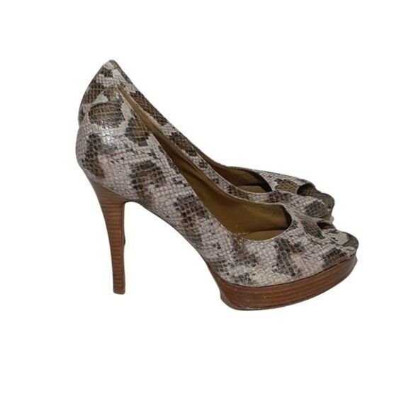 COLE HAAN Snake Print Leather Platform Peep Toe Heels Shoes Sz 10 - Picture 4 of 7